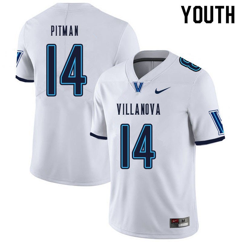 Youth #14 Jonnie Pitman Villanova Wildcats College Football Jerseys Sale-White - Click Image to Close